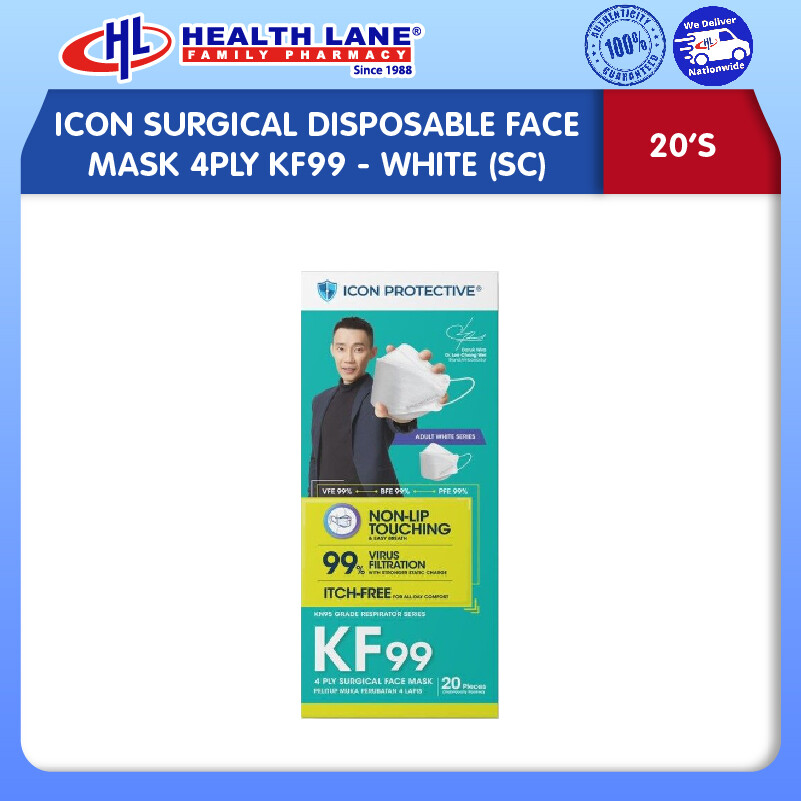 ICON SURGICAL  MASK MUKA 4PLY KF99 (20'S) - WHITE